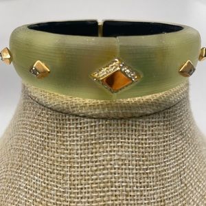 NWOT Alexis Bittar Green Crystal Studded Lucite Hinge Bracelet